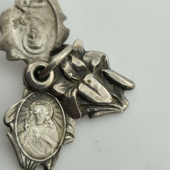 ORNATE ART DECO STERLING SILVER TRIPLE PART FLOWER RELIGIOUS CROSS CHARM 925 - Picture 5 of 12